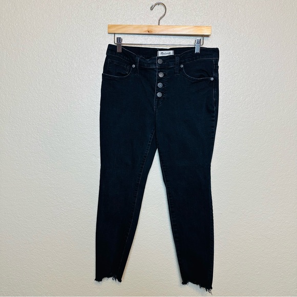 Madewell 9” High Rise Skinny Jeans Button Front Edition in Black Size 30P - Picture 3 of 8